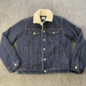 Gap Denim Jacket Womens Small Blue Sherpa Lined Trucker Coat Snap Button